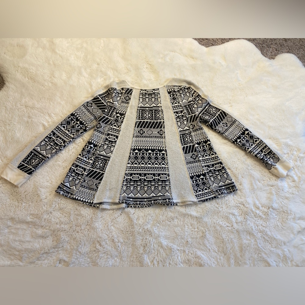 Anthropologie Lilka Black & Cream Patterned Sweater Women’s L Cozy CottageCore - Picture 5 of 8